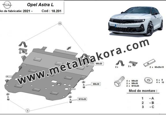 Предпазна кора за двигател, скоростна кутия, радиатор и предна броня Opel Astra L