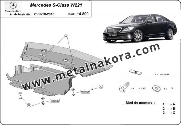Предпазна кора за двигател, скоростна кутия, радиатор и предна броня Mercedes S-Classe W221 - 4x2 1