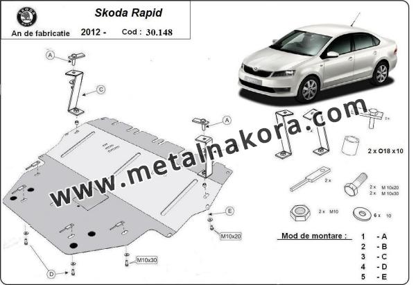 Предпазна кора за двигател, скоростна кутия, радиатор и предна броня Skoda Rapid 1