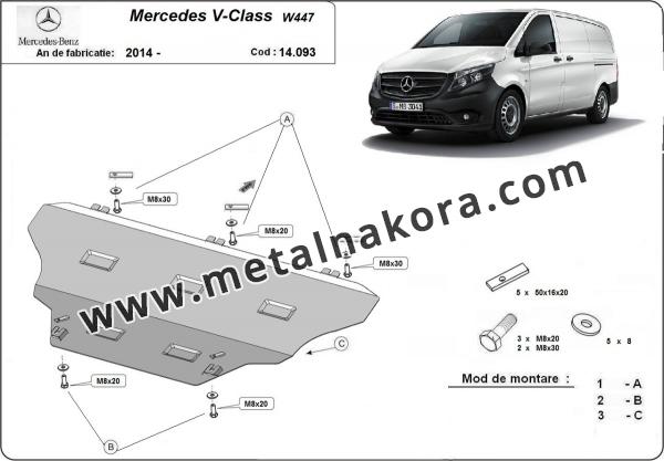 Предпазна кора за двигател, скоростна кутия, радиатор и предна броня Mercedes V-Class W447, 4x2, 1.6 D 1