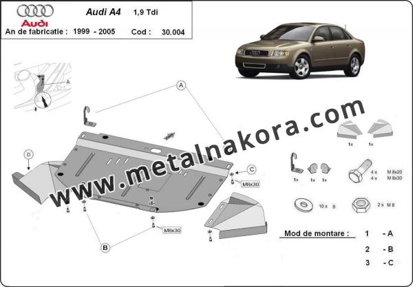 Предпазна кора за двигател, радиатор и предна броня Audi A4 B6, 1.9 tdi 1