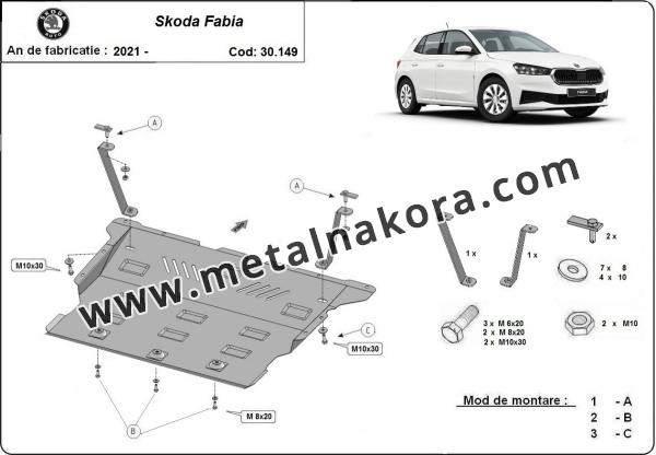 Предпазна кора за двигател, скоростна кутия, радиатор и предна броня Skoda Fabia 4 3