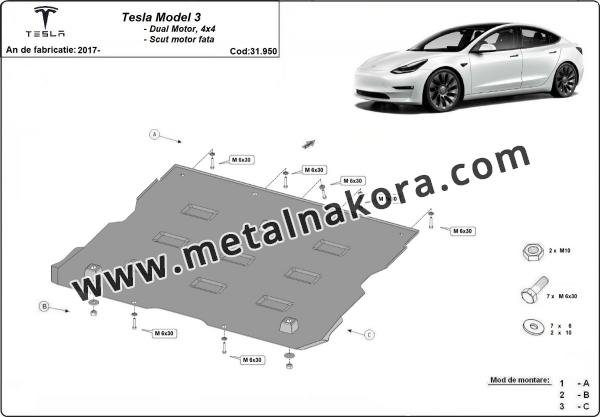 Преден щит на двигателя Tesla Model 3 AWD 3