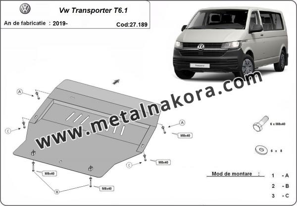 Предпазна кора за двигател, скоростна кутия, радиатор и предна броня Volkswagen Transporter T6.1 galvan 3