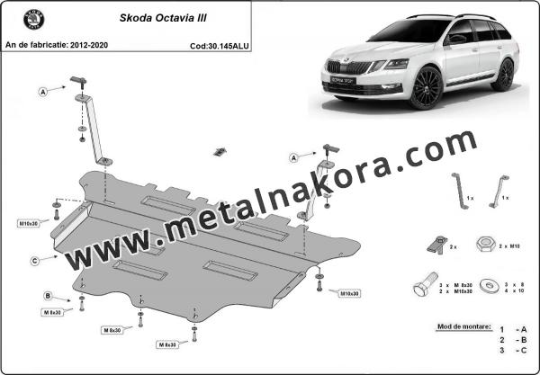 Алуминиев Предпазна кора за двигател и скоростна кутия Skoda Octavia III - ръчна скоростна кутия 3