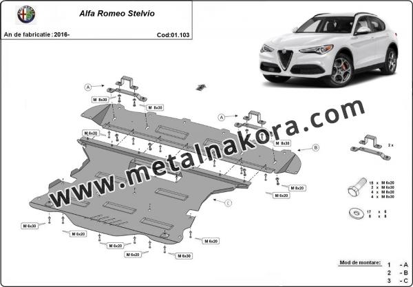 Предпазна кора за двигател, скоростна кутия, радиатор и предна броня Alfa Romeo Stelvio 3