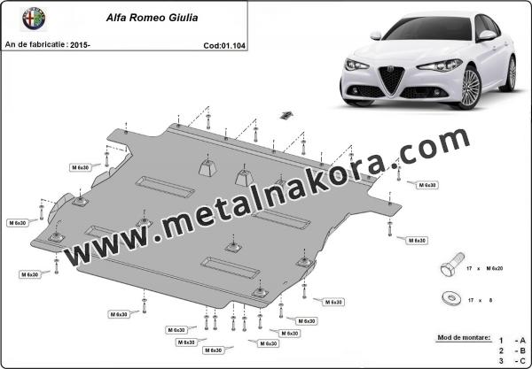 Предпазна кора за двигател, скоростна кутия, радиатор и предна броня Alfa Romeo Giulia 3