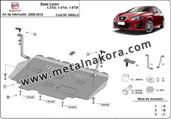 Алуминиев Предпазна кора за двигател, скоростна кутия и радиатор Seat Leon 3