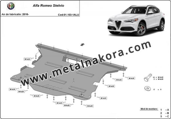 Алуминиев Предпазна кора за двигател, скоростна кутия, радиатор и предна броня Alfa Romeo Stelvio 3