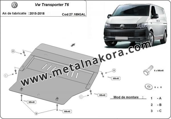Предпазна кора за двигател, скоростна кутия, радиатор и предна броня Volkswagen Transporter T6 - поцинкована 3