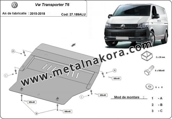 Предпазна кора за двигател, скоростна кутия, радиатор и предна броня изработени от алуминий Volkswagen Transporter T6 3