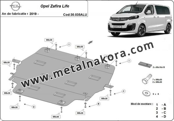 Алуминиев Предпазна кора за двигател, скоростна кутия, радиатор и предна броня изработени от алуминий Opel Zafira Life 2