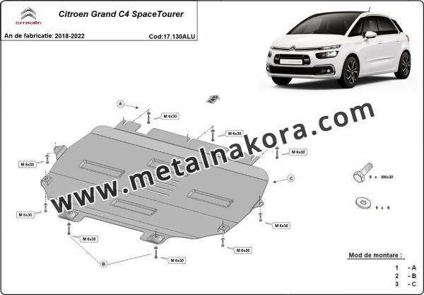 Алуминиев Предпазна кора за двигател, скоростна кутия, радиатор и предна броня изработени от алуминий Citroen Grand C4 SpaceTourer 3