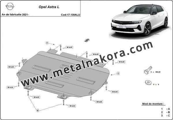 Алуминиев Предпазна кора за двигател, скоростна кутия, радиатор и предна броня изработени от алуминий Opel Astra L 3