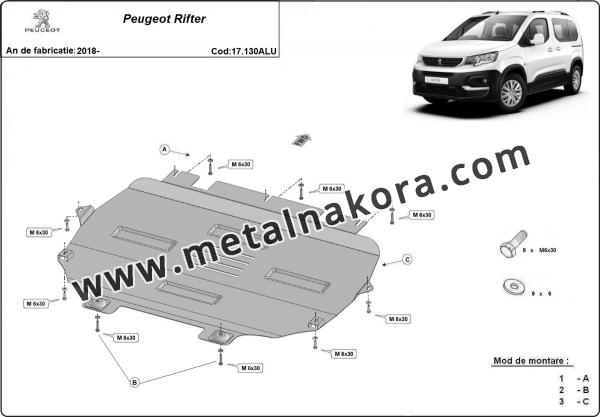 Алуминиев Предпазна кора за двигател, скоростна кутия, радиатор и предна броня изработени от алуминий Peugeot Rifter 2
