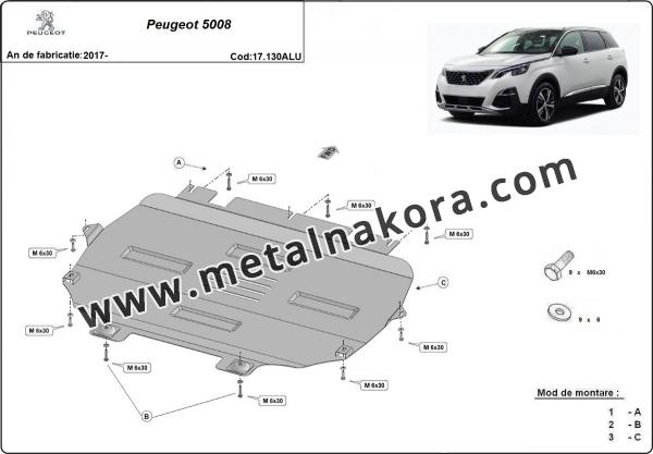 Алуминиев Предпазна кора за двигател, скоростна кутия, радиатор и предна броня изработени от алуминий Peugeot 5008 3