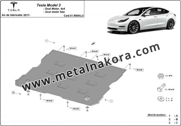 Преден щит на двигателя Tesla Model 3 AWD - aluminiĭ 2