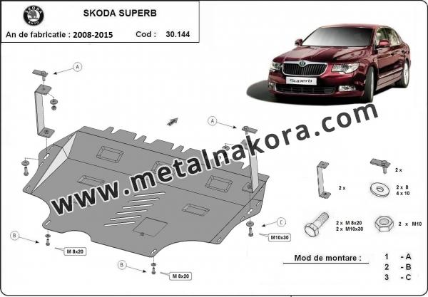 Предпазна кора за двигател, скоростна кутия, радиатор и предна броня Skoda Superb 2