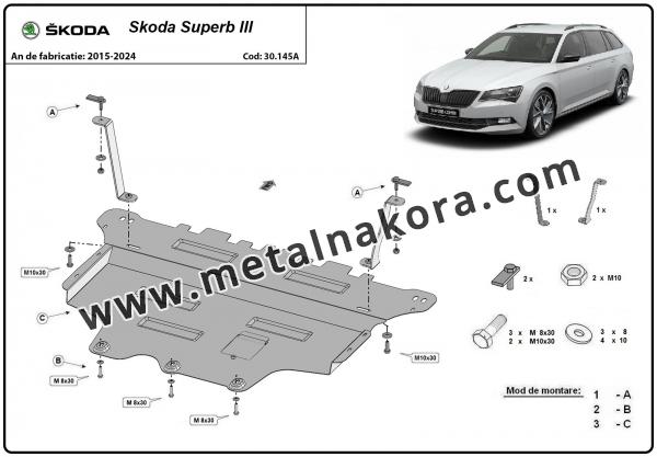 Предпазна кора за двигател, скоростна кутия, радиатор и предна броня Skoda Superb  2